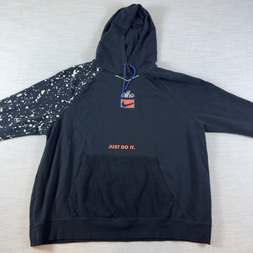 Nike Just Do It Paint Splatter Hoodie Black Pullover Fleece 1X